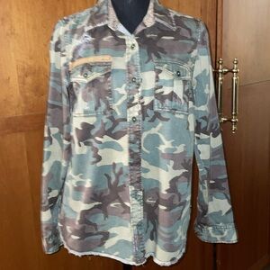 Free people button down army print shirt